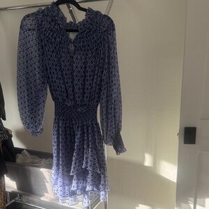 Misa Los Angeles Blue Geometric Long Sleeve Dress